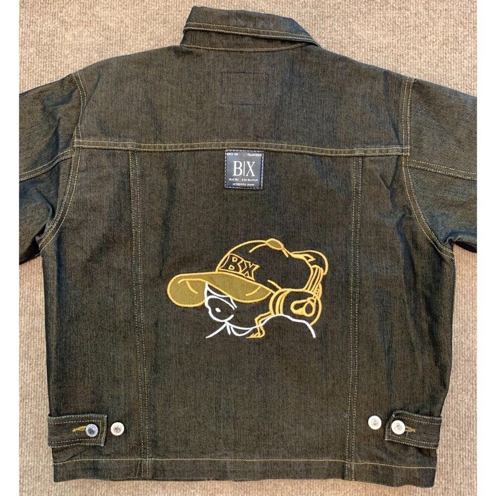 Bachi Exchange B/X Denim Jacket Womens 12 Embroidered Hip Hop Y2K Button Up